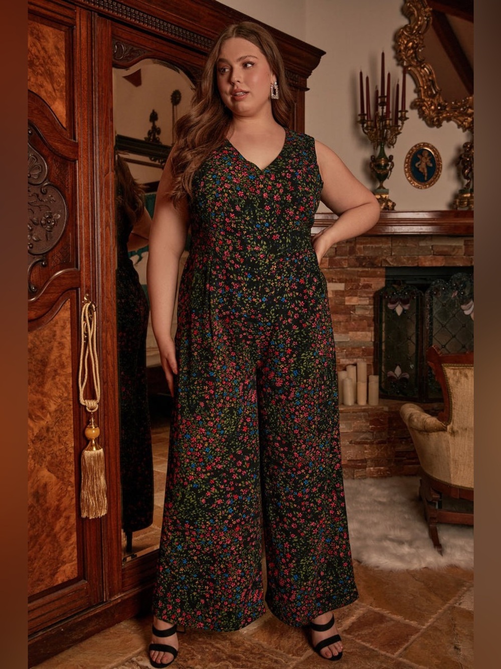 Sugarlips “Garden State of Mind” Floral V-Neck Jumpsuit